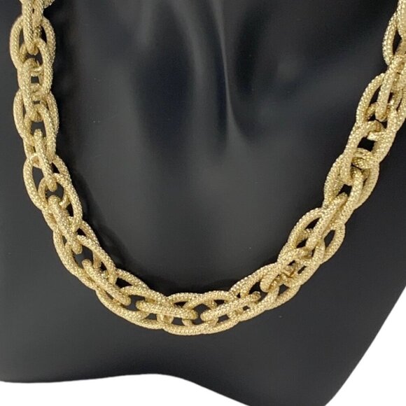 Chunky Gold Plated Chain Necklace Textured Link Elegant 19” Long Statement - Picture 7 of 8